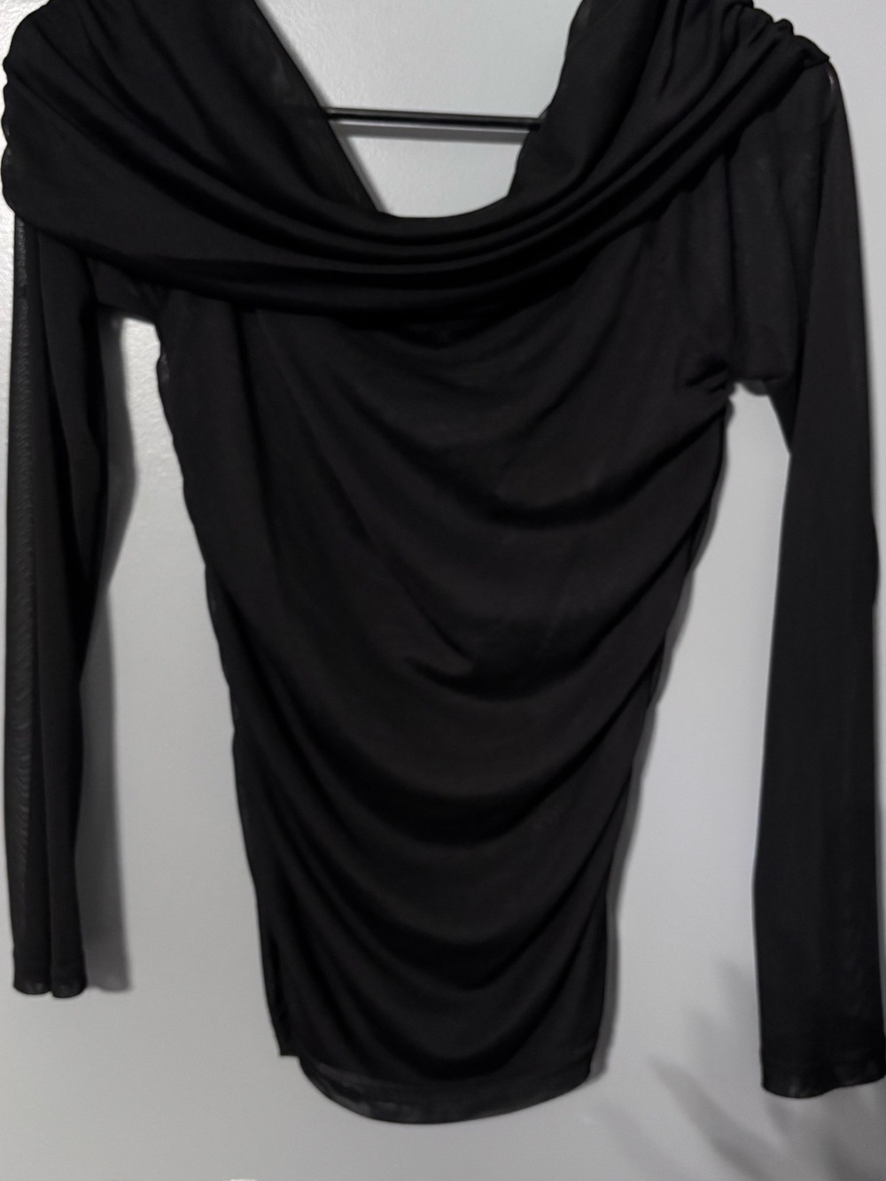 Fashion Nova Black Draped Long-Sleeve Top (Sheer)